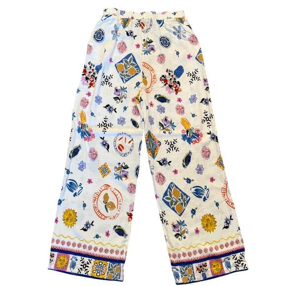 Label of Love Anthropologie Boho Tropical Wide Leg Pants Size M Rayon Linen - Picture 1 of 8